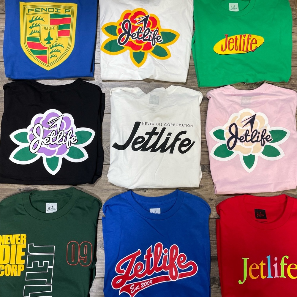 JETLIFE - "CURRENCY" SAMPLE MEN'S T-SHIRTS (ALL SIZE LARGE) NEW W/DEFECTS